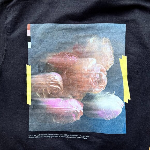 CIVIL REGIME ABSTRACT FLOWER PRINT BLACK PULLOVER HOODIE Men’s sz L - Picture 2 of 8